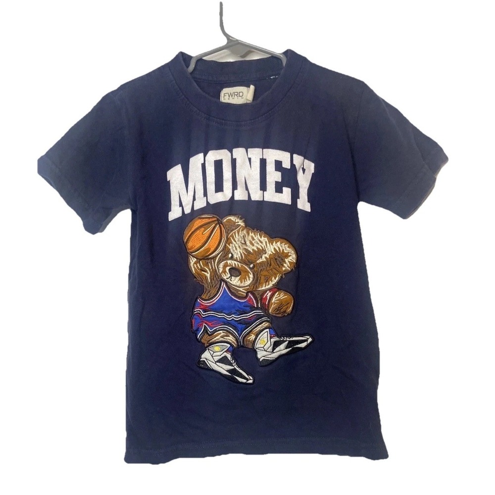 Fwrd Shirt Boys medium blue Embroidered Baller Bear Money Short Sleeve Crew Neck